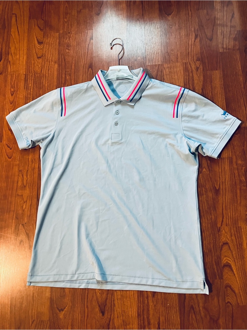 G/FORE Light Blue Polo with Red & Navy Trim